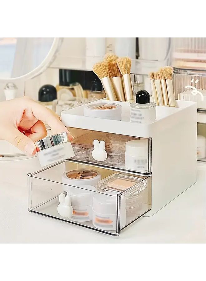 Pink Desktop Organizer With 2 Drawers Pen Holder Compact Makeup Storage Box - Image 1